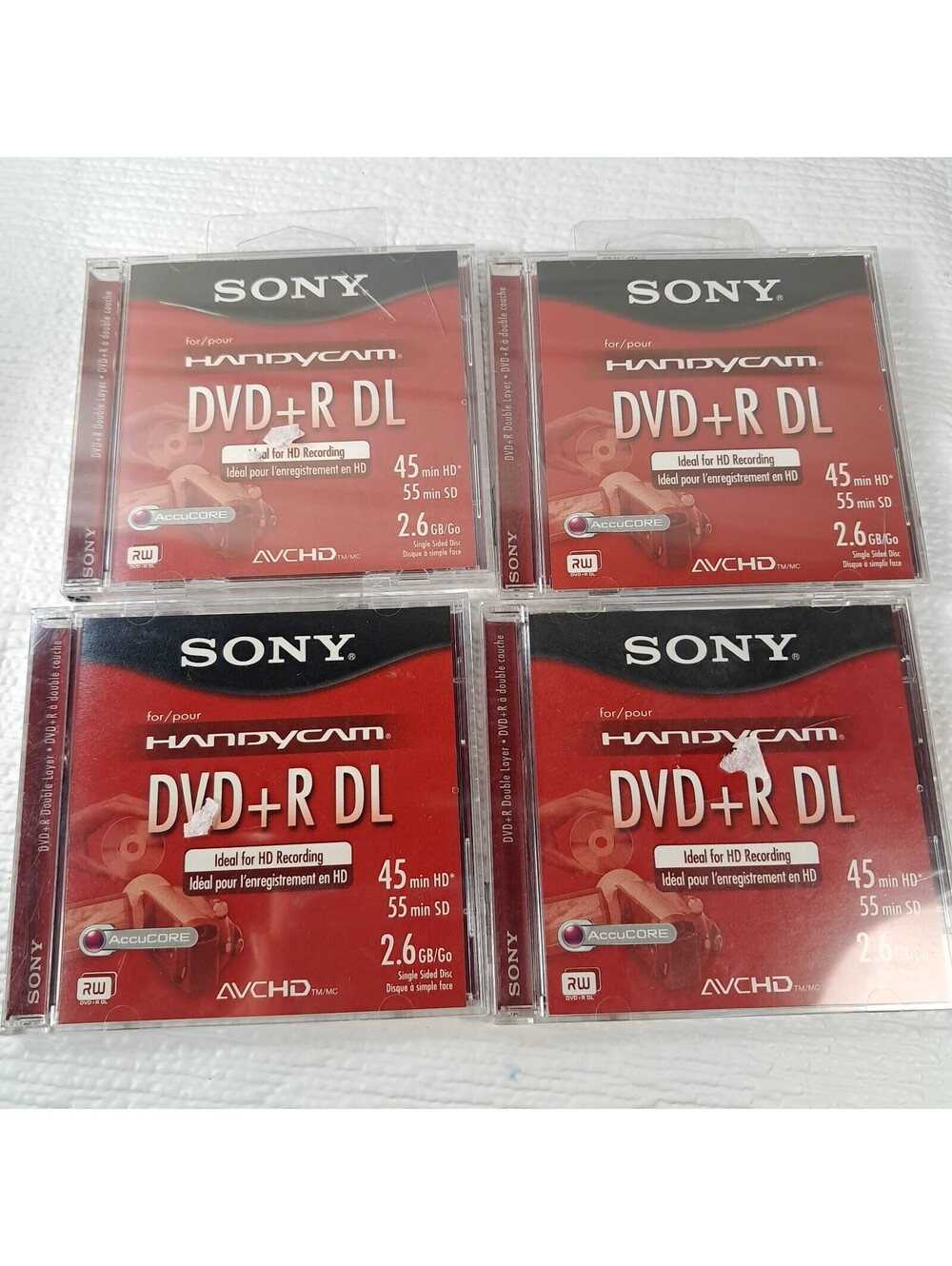 NEW Sony Handycam DVD+R DL blank DVDs SET 4 discs 2.6GB 45 HD/55 SD minutes